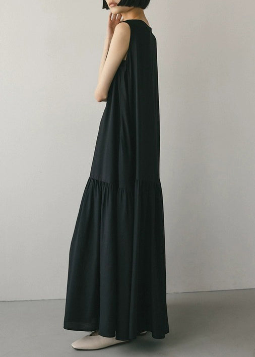 Boutique Black Oversized Patchwork Cotton Party Dress Sleeveless