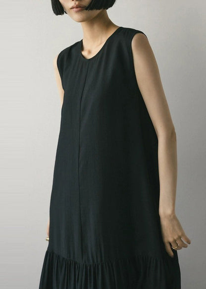 Boutique Black Oversized Patchwork Cotton Party Dress Sleeveless
