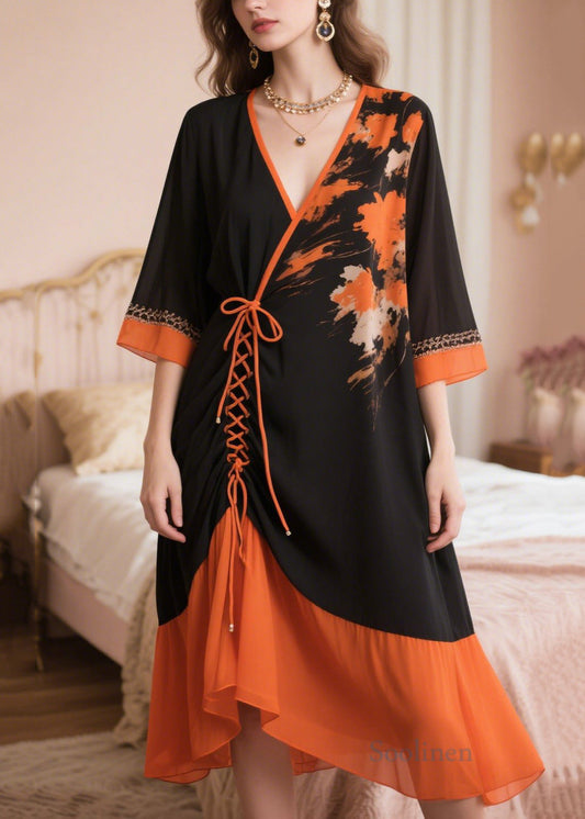 Boutique Black Oversized Patchwork Cross Strap Chiffon Dress Summer