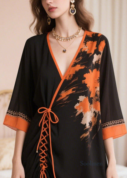 Boutique Black Oversized Patchwork Cross Strap Chiffon Dress Summer