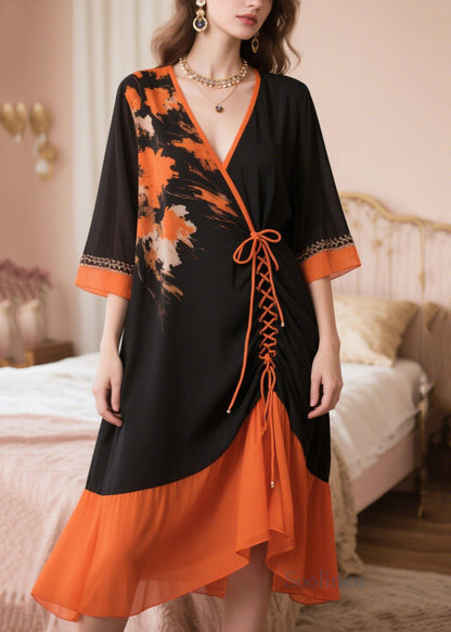 Boutique Black Oversized Patchwork Cross Strap Chiffon Dress Summer