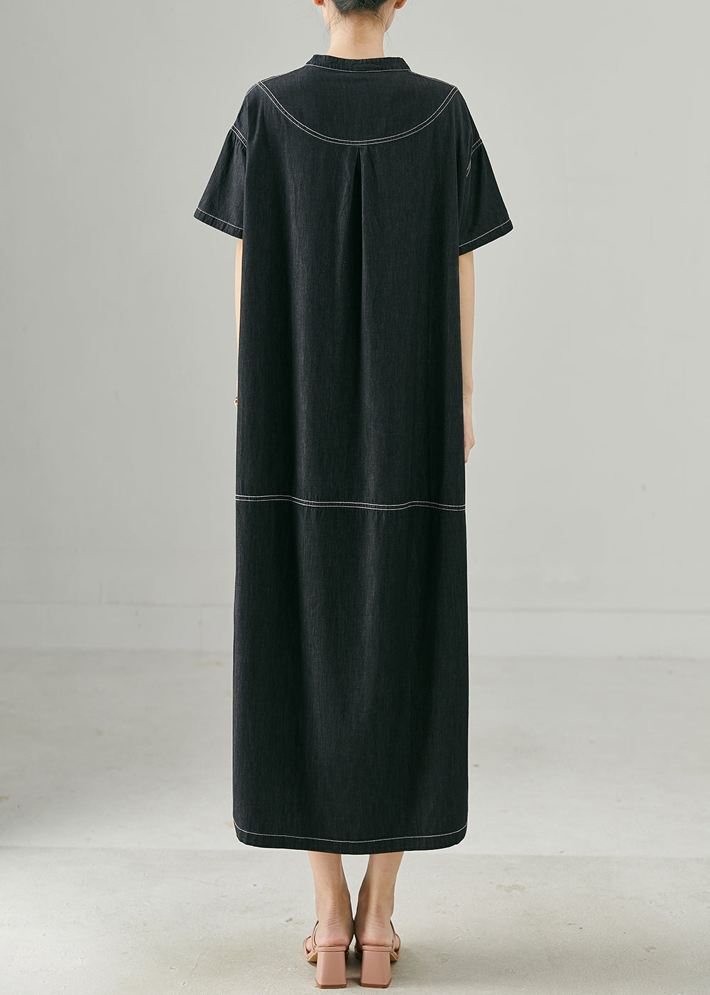 Boutique Black Oversized Side Open Denim Long Dress Summer