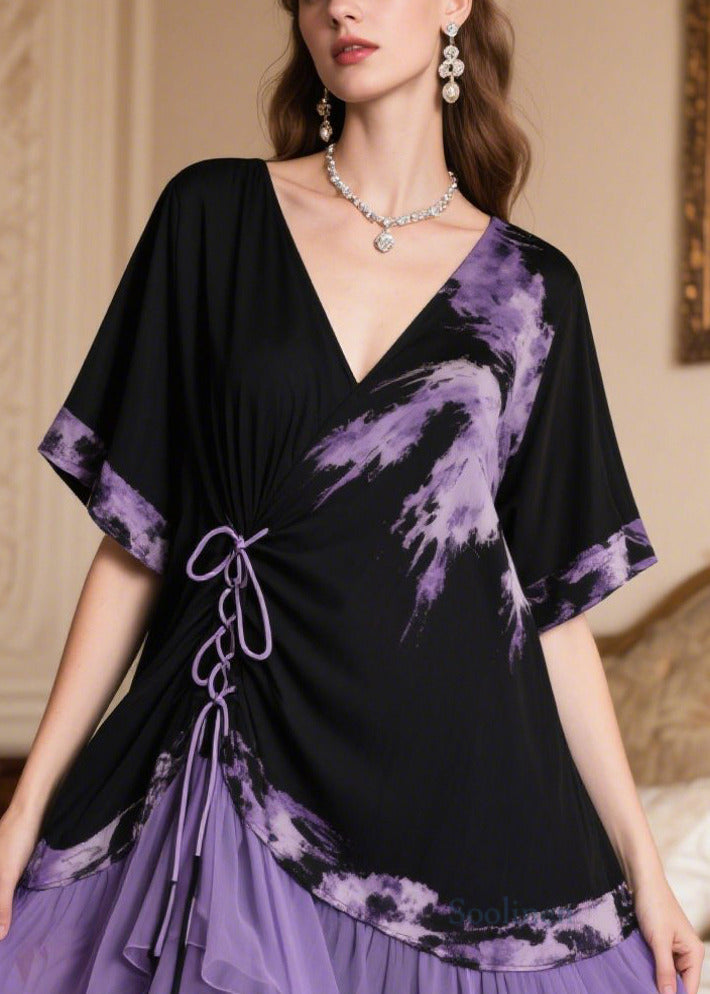 Boutique Black Patchwork Cross Strap Chiffon Tea Dress Summer