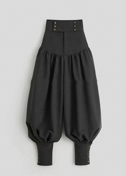 Boutique Black Patchwork Pockets High Waist Lantern Pants Fall