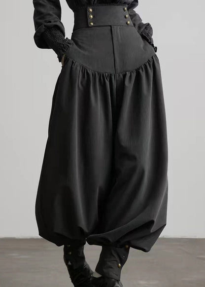 Boutique Black Patchwork Pockets High Waist Lantern Pants Fall