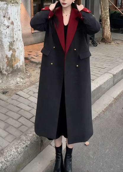 Boutique Black Peter Pan Collar Pockets Woolen Coat Spring