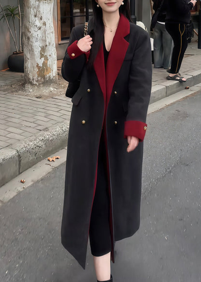 Boutique Black Peter Pan Collar Pockets Woolen Coat Spring