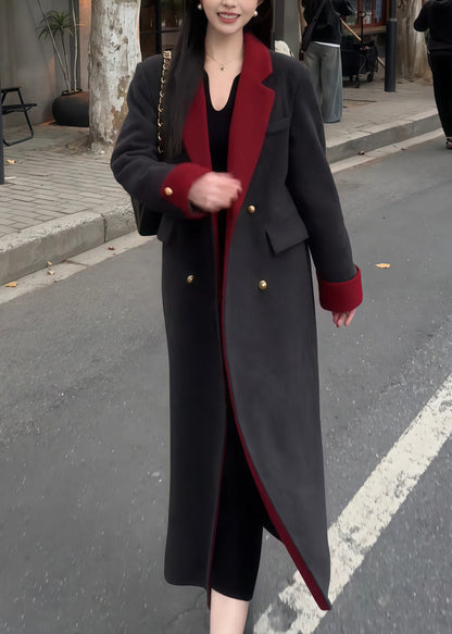 Boutique Black Peter Pan Collar Pockets Woolen Coat Spring