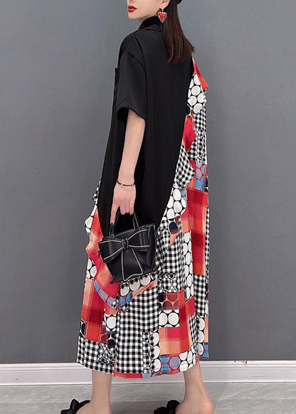 Boutique Black Peter Pan Collar Ruffles Patchwork Shirt Dresses Short Sleeve