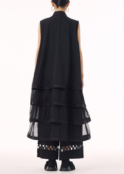 Boutique Black Peter Pan Collar Tulle Layered Patchwork Cotton Dress Summer