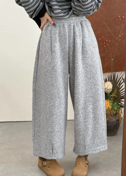 Boutique Black Pockets Patchwork Thick Woolen Pants Winter