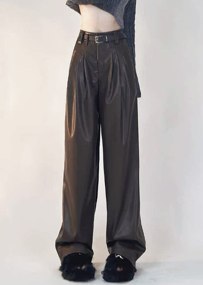 Boutique Black Pockets Solid Warm Fleece Faux Leather Pants