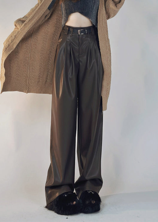 Boutique Black Pockets Solid Warm Fleece Faux Leather Pants