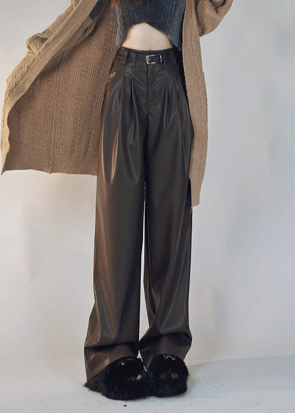 Boutique Black Pockets Solid Warm Fleece Faux Leather Pants