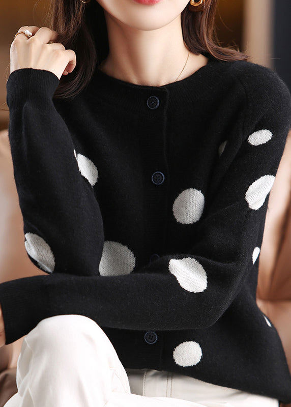 Boutique Black Print Button Cozy Cotton Knit Coats Fall