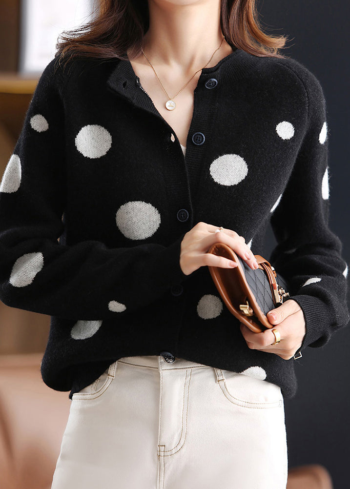 Boutique Black Print Button Cozy Cotton Knit Coats Fall