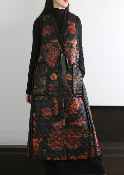 Boutique Black Print Fine Cotton Filled Vests Winter