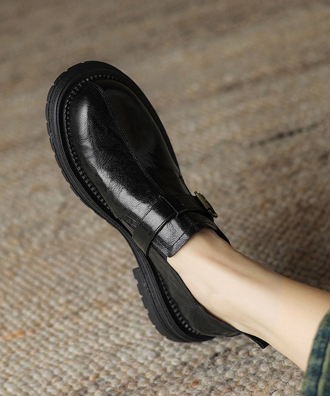 Boutique Black Sheepskin Splicing Platform Loafer Shoes