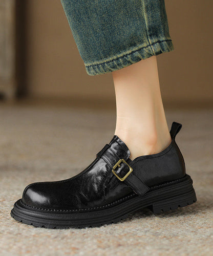 Boutique Black Sheepskin Splicing Platform Loafer Shoes