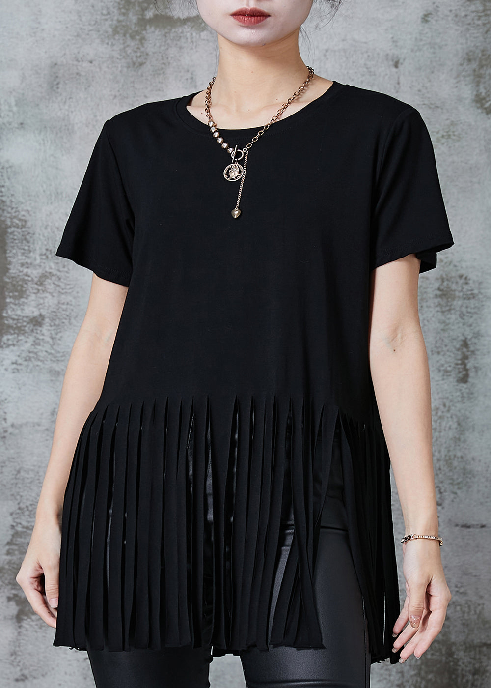 Boutique Black Tasseled Cotton Tank Tops Summer