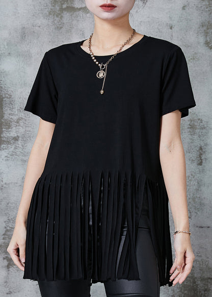 Boutique Black Tasseled Cotton Tank Tops Summer