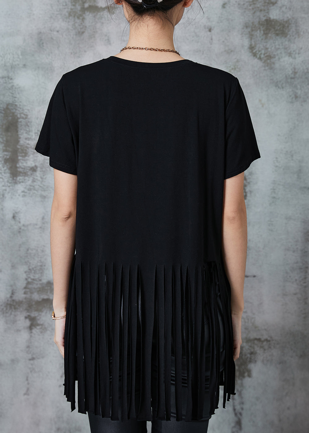 Boutique Black Tasseled Cotton Tank Tops Summer