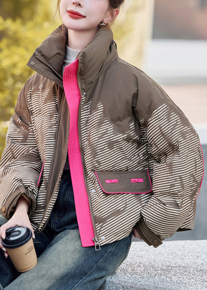 Boutique Black Zip Up Striped Duck Down Down Jacket Winter