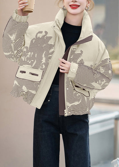 Boutique Black Zip Up Striped Duck Down Down Jacket Winter