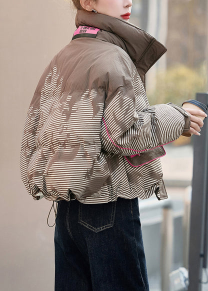 Boutique Black Zip Up Striped Duck Down Down Jacket Winter