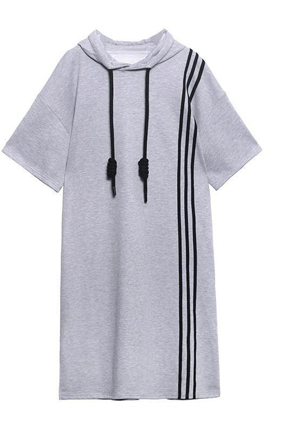 Boutique Black hooded Cotton side open Summer Dresses - SooLinen