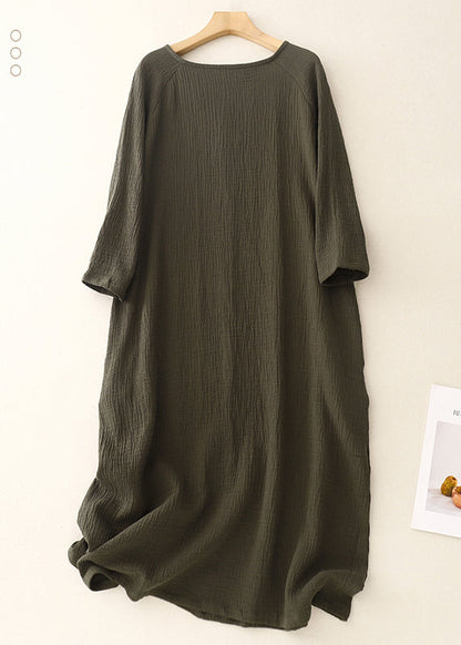 Boutique Blackish Green Oversized Cotton Holiday Dress Spring