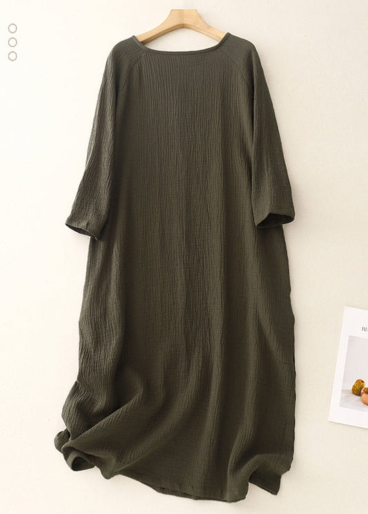 Boutique Blackish Green Oversized Cotton Holiday Dress Spring