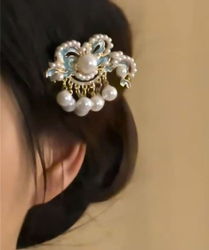 Boutique Blue Alloy Auspicious Clouds Pearl Tassel Single Hairpin