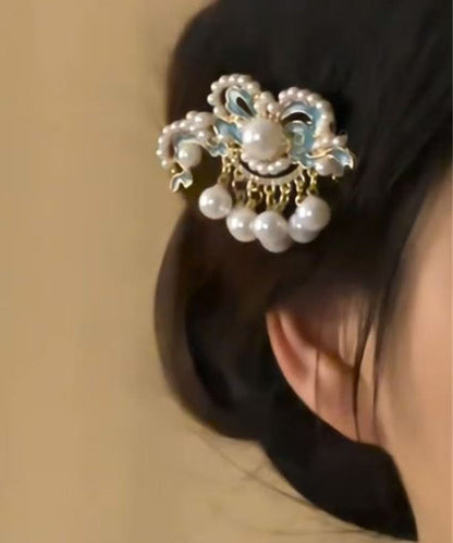 Boutique Blue Alloy Auspicious Clouds Pearl Tassel Single Hairpin