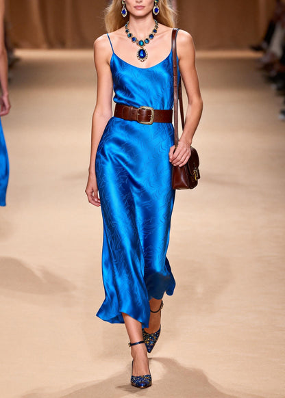 Boutique Blue Jacquard Silk Summer Dress Summer
