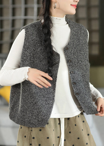 Boutique Blue O Neck Button Knit Vest Sleeveless