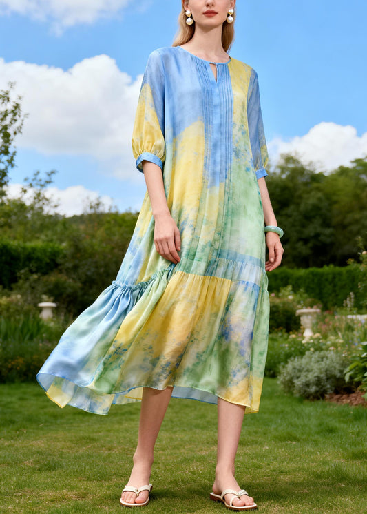 Boutique Blue Oversized Print Cotton Maxi Dress Summer