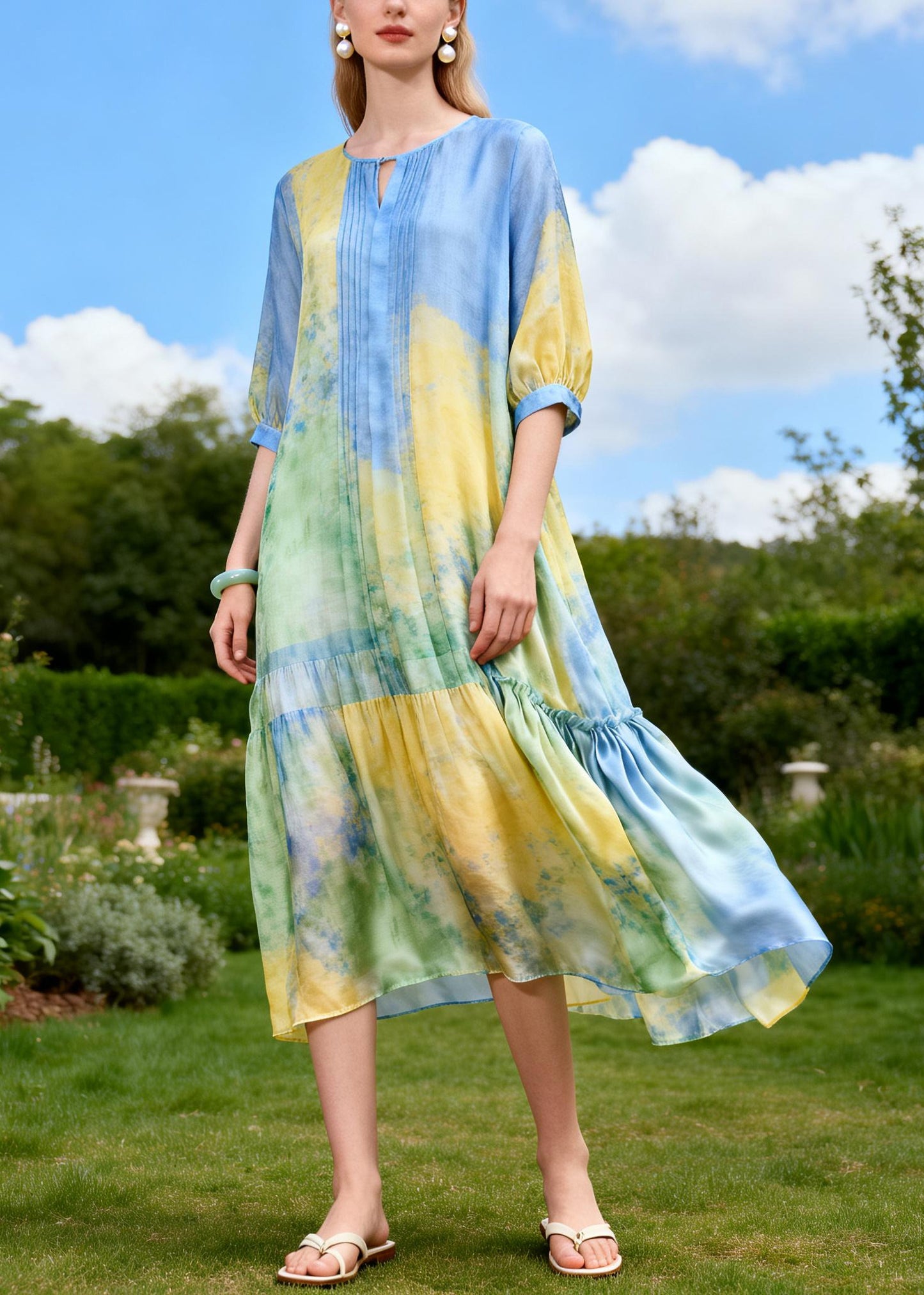 Boutique Blue Oversized Print Cotton Maxi Dress Summer