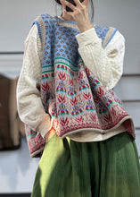 Load image into Gallery viewer, Boutique Blue Oversized Print Wool Knit Vest Tops Sleeveless