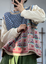 Load image into Gallery viewer, Boutique Blue Oversized Print Wool Knit Vest Tops Sleeveless
