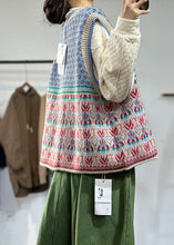 Load image into Gallery viewer, Boutique Blue Oversized Print Wool Knit Vest Tops Sleeveless