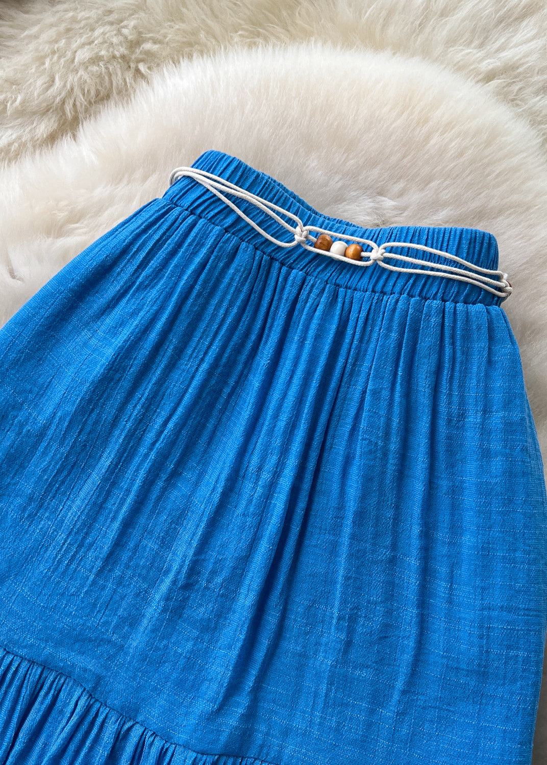 Boutique Blue Patchwork Wrinkled Cotton Skirt Summer