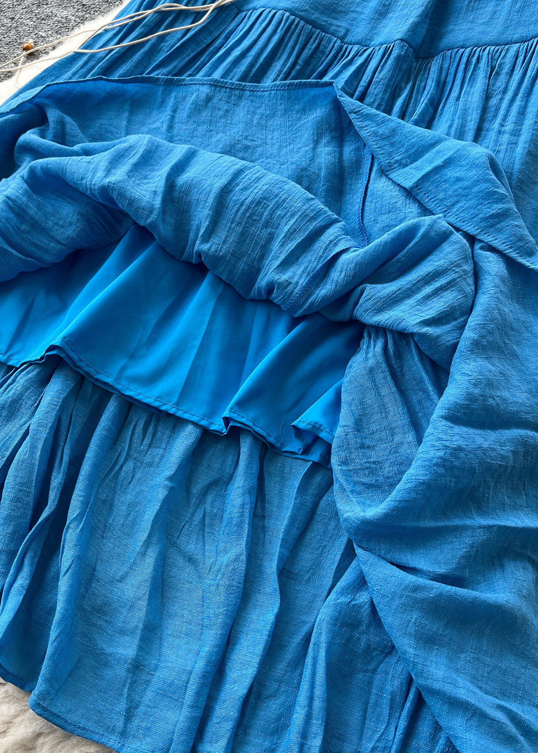 Boutique Blue Patchwork Wrinkled Cotton Skirt Summer