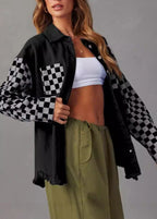 Boutique Blue Peter Pan Collar Plaid Patchwork Denim Shirts Coats Fall