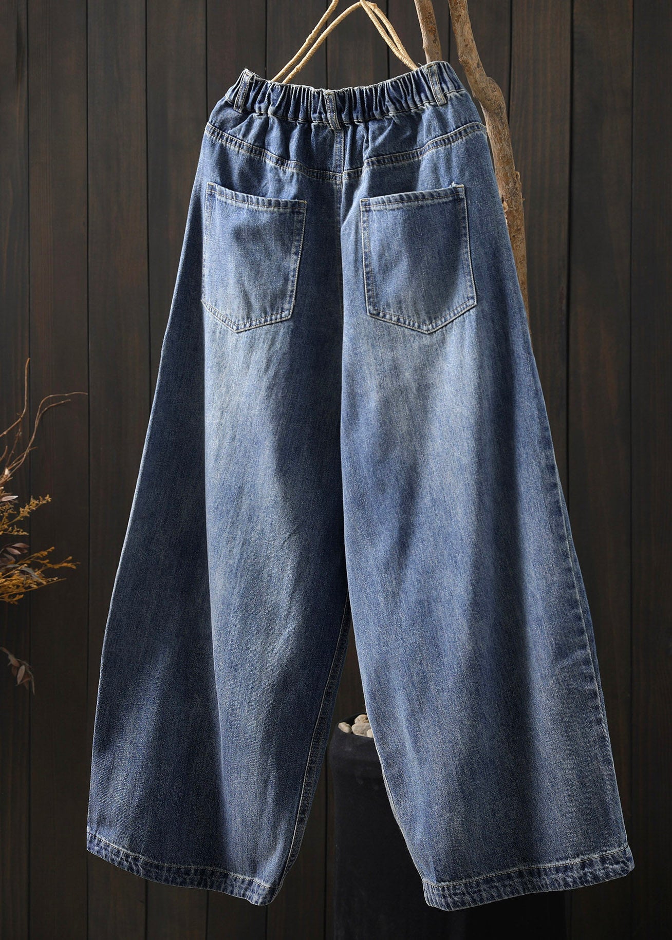Boutique Blue Pockets Patchwork Crop Wide Leg Jeans Summer
