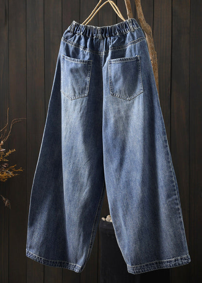 Boutique Blue Pockets Patchwork Crop Wide Leg Jeans Summer