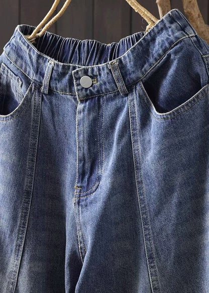 Boutique Blue Pockets Patchwork Crop Wide Leg Jeans Summer