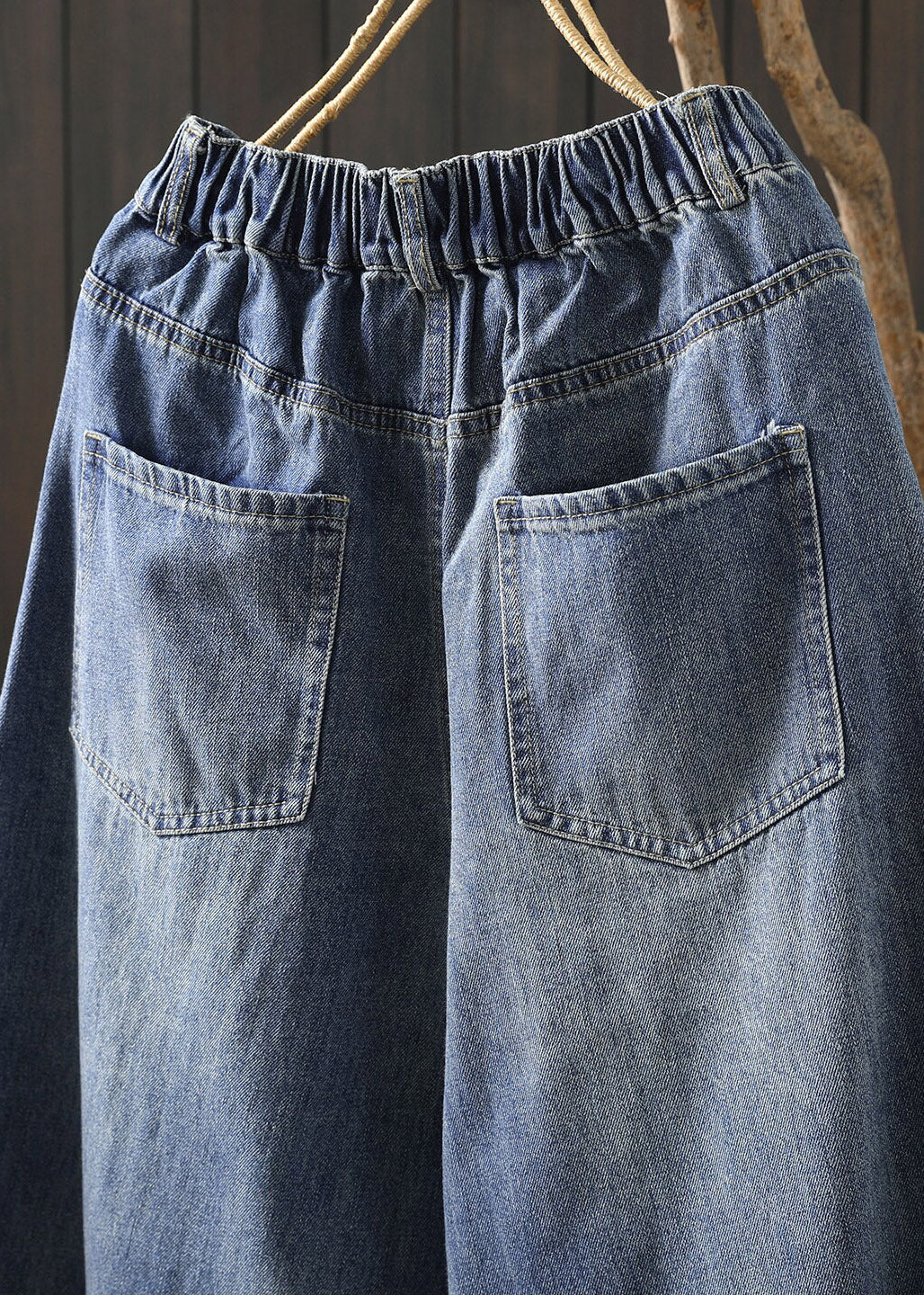 Boutique Blue Pockets Patchwork Crop Wide Leg Jeans Summer
