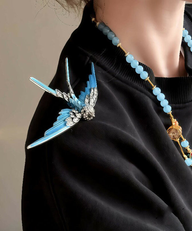 Boutique Blue Sterlling Silver Zircon Bird Brooches