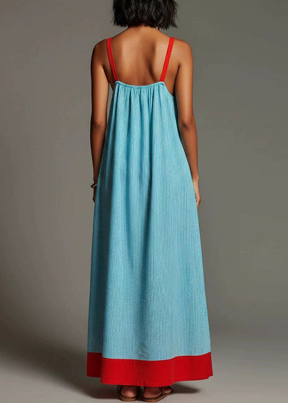 Boutique Blue Striped Patchwork Cotton Robe Dresses Summer